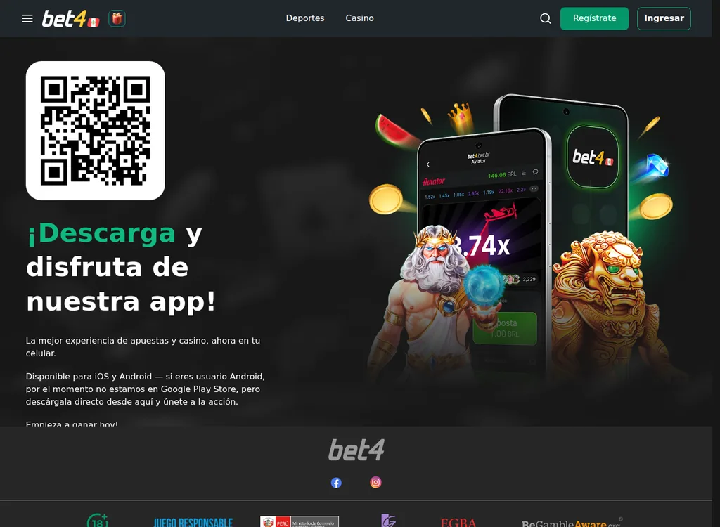 App de Bet4 Perú para iOS y Android con descarga por QR