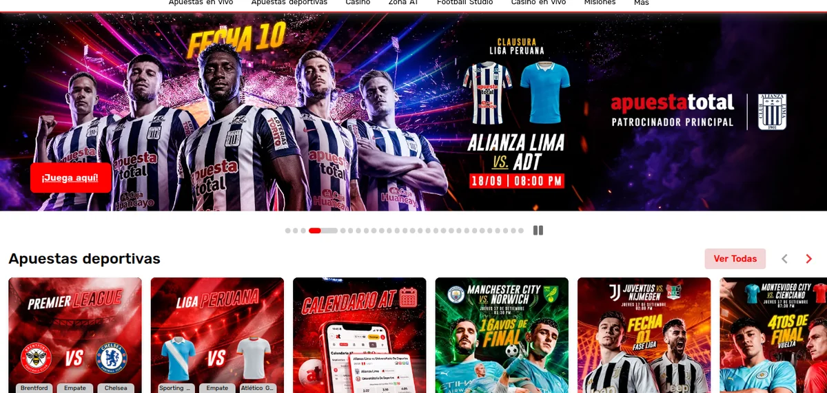 Portada de Apuesta Total Perú, patrocinador principal de Alianza Lima