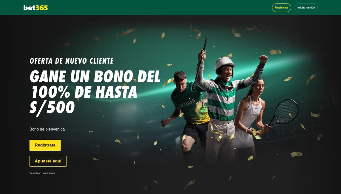 Bono de bienvenida de Bet365 Perú: 100 % hasta S/ 500