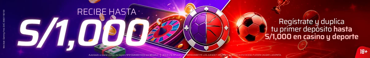 Bono de bienvenida de Meridianbet Perú: 100 % de tu primer depósito hasta S/ 1 000 en casino y deporte