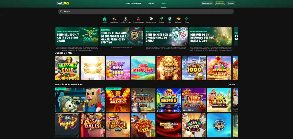Casino de Bet365 Perú con tragamonedas, jackpots y juegos exclusivos