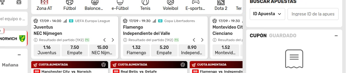 Cuotas de Apuesta Total Perú medidas el 17 de septiembre de 2026