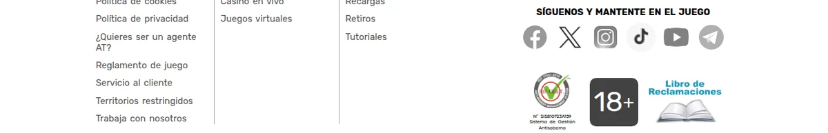 Pie de página de Apuesta Total con los códigos de registro del MINCETUR y el RUC de Free Games SAC