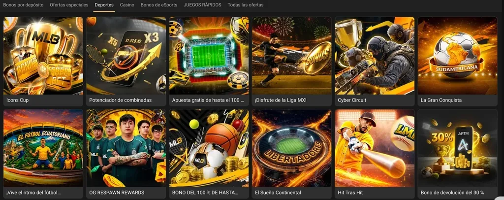 Promociones deportivas de Melbet Perú: Potenciador de combinadas, Apuesta gratis, El Sueño Continental, La Gran Conquista y Bono de devolución del 30 %