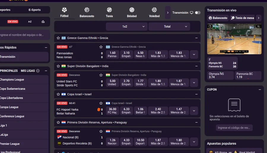 Apuestas en vivo de Somos Casino con transmisión de básquet