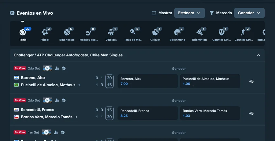 Apuestas en vivo de Stake Perú con 70 eventos en directo