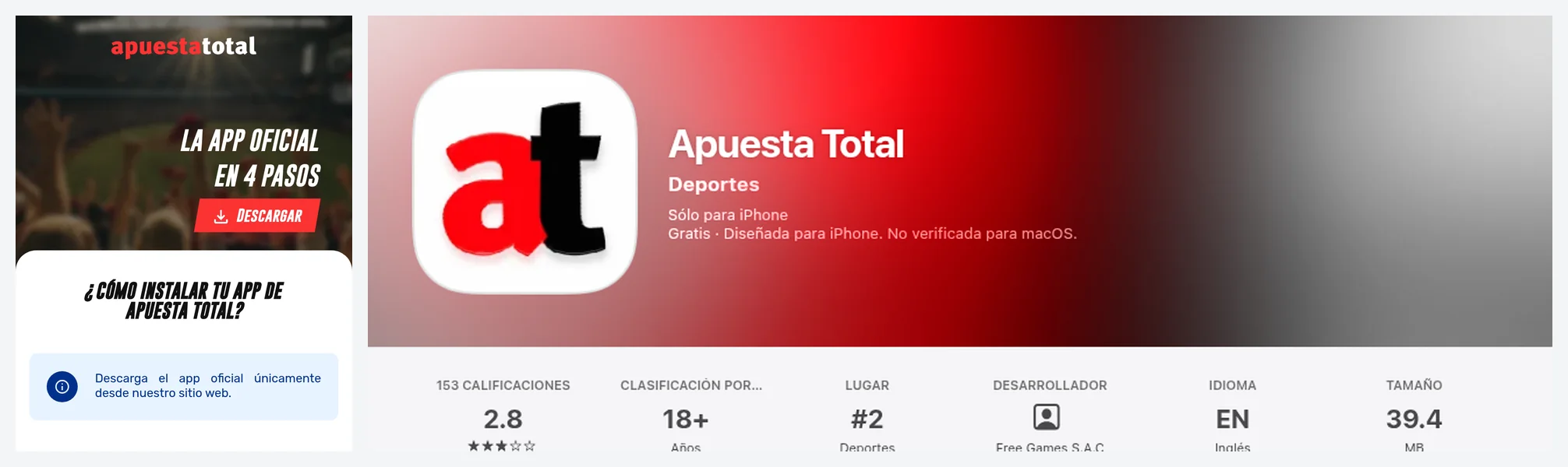 Descargar Apuesta Total App: página oficial del APK para Android y ficha de la App Store para iPhone