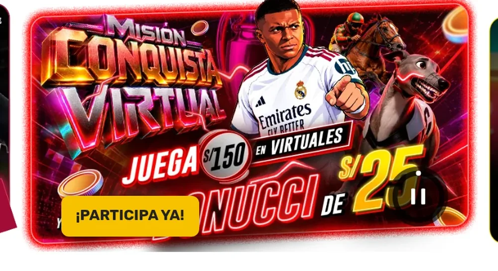 Misión Conquista Virtual de Apuesta Total: juega S/ 150 en virtuales y gana S/ 25