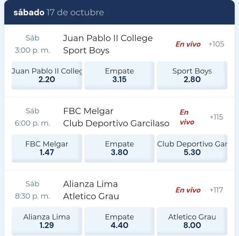 Cuotas de la Liga 1 en RushBet desde el celular: Sport Boys, Melgar y Alianza Lima con más de 100 mercados por partido