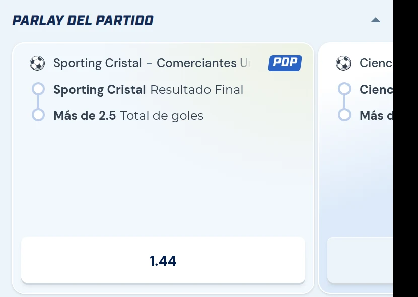 Parlay del Partido de RushBet en la Liga 1: Sporting Cristal gana y más de 2,5 goles a cuota 1,44